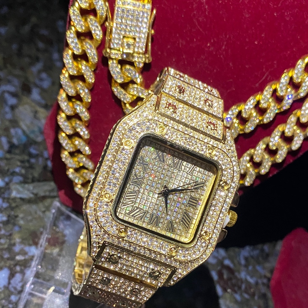 Gold and Diamond-Accented Watch with Chain 20 inch and 24 inch